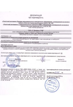 Декларація відповідності. Реле теплові, пристрої плавного пуску, електронні контактори